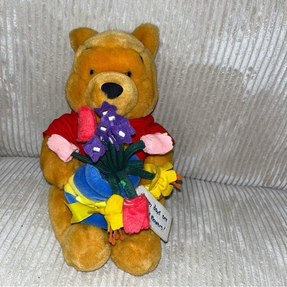 Disney Winnie the Pooh 16" Pooh With Flowers In Hunny Pot Plush - Picture 1 of 6